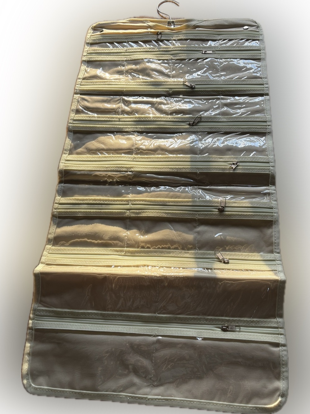 Hanging Jewelry Organizer - Cream Multi-Zipper Jewelry Storage